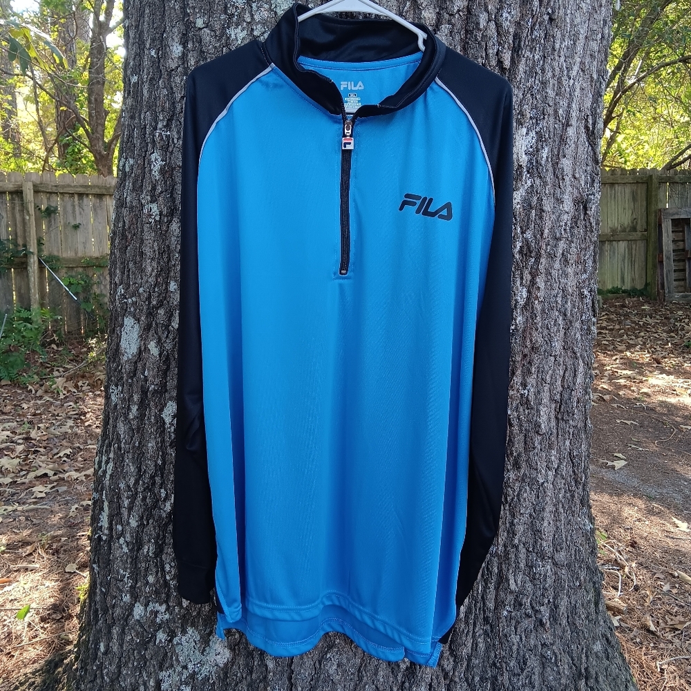 FILA Men's NWT 1/4 Zip Blue and Black Big & Tall Poly Jersey 3X